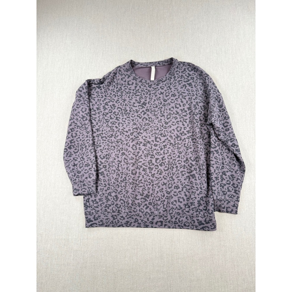 Athleta Coaster Luxe Sweatshirt Purple Leopard Print Crewneck Pullover Medium